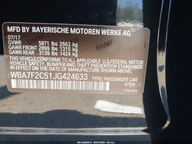 Продаж на аукціоні авто 2018 Bmw Alpina B7 Xdrive, vin: WBA7F2C51JG424633, номер лоту: 45820979