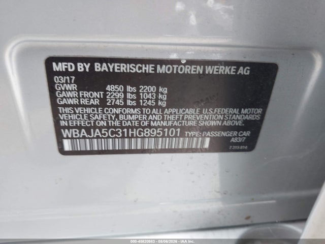 45820983 :رقم المزاد ، WBAJA5C31HG895101 vin ، 2017 Bmw 530i مزاد بيع