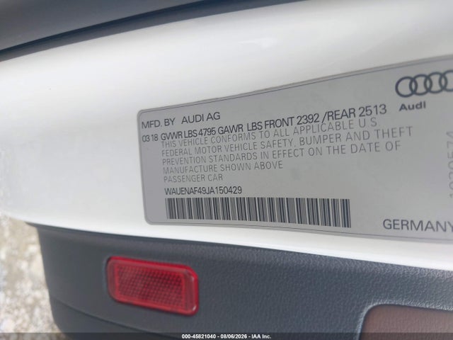 Aukcja sprzedaży 2018 Audi A4 2.0t Premium/2.0t Tech Premium, vin: WAUENAF49JA150429, numer aukcji: 45821040