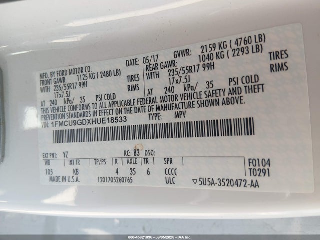 Ford ESCAPE SE 2017 1FMCU9GDXHUE18533 Image 9
