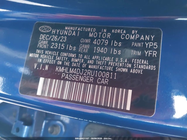 Продаж на аукціоні авто 2024 Hyundai Elantra Hybrid Blue, vin: KMHLM4DJ2RU100811, номер лоту: 45821107
