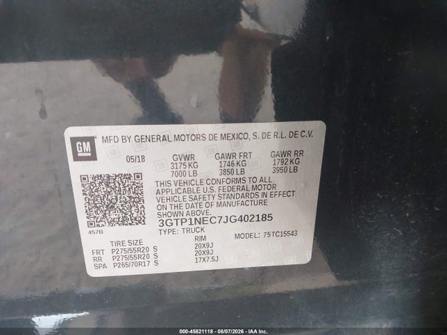 Продажа на аукционе авто 2018 Gmc Sierra 1500 Slt, vin: 3GTP1NEC7JG402185, номер лота: 45821118