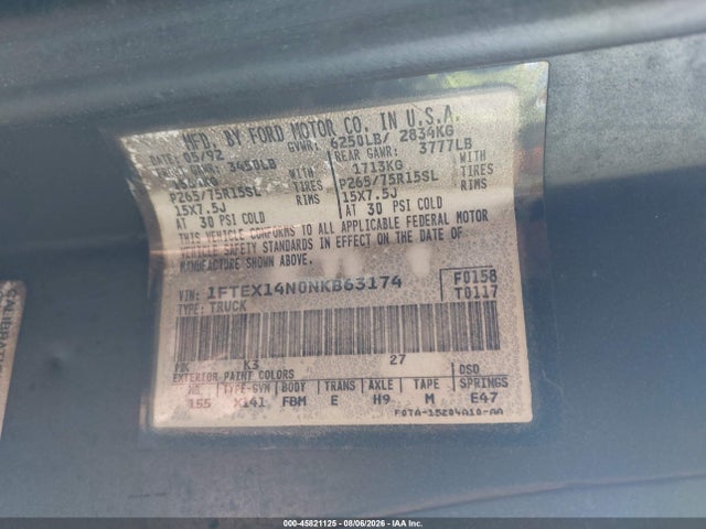 Aukcja sprzedaży 1992 Ford F150, vin: 1FTEX14N0NKB63174, numer aukcji: 45821125