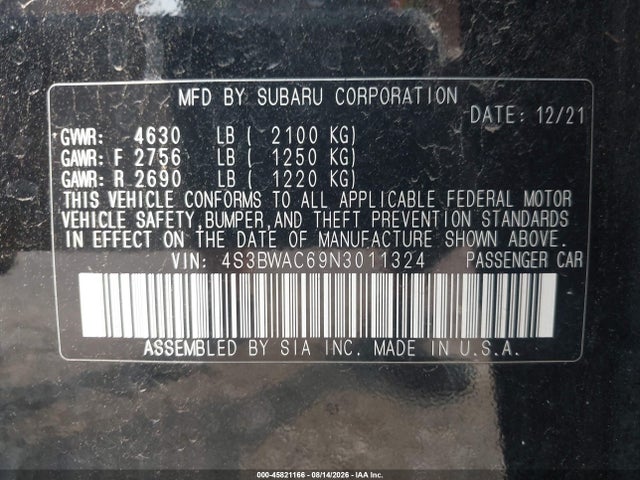 Продажа на аукционе авто 2022 Subaru Legacy Premium, vin: 4S3BWAC69N3011324, номер лота: 45821166