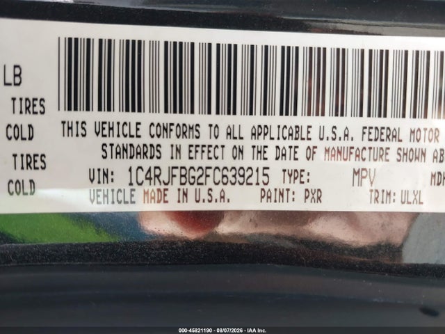 Продажа на аукционе авто 2015 Jeep Grand Cherokee Limited, vin: 1C4RJFBG2FC639215, номер лота: 45821190