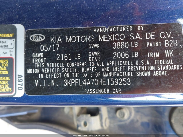 Продаж на аукціоні авто 2017 Kia Forte S, vin: 3KPFL4A70HE159253, номер лоту: 45821216