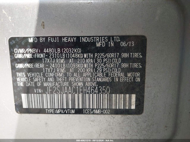 Aukcja sprzedaży 2014 Subaru Forester 2.5i, vin: JF2SJAAC1EH464350, numer aukcji: 45821219