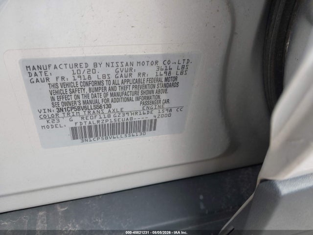 Aukcja sprzedaży 2020 Nissan Kicks S Xtronic Cvt, vin: 3N1CP5BV6LL556130, numer aukcji: 45821231