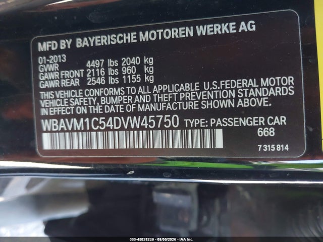 Продажа на аукционе авто 2013 Bmw X1 Sdrive28i, vin: WBAVM1C54DVW45750, номер лота: 45821239