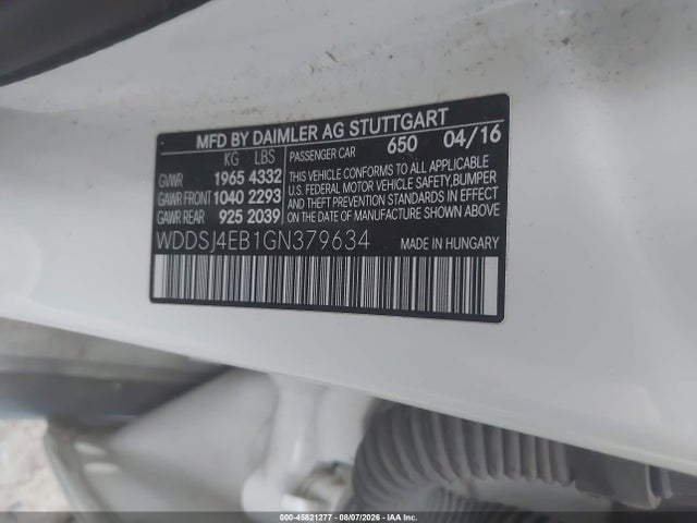 Продаж на аукціоні авто 2016 Mercedes-benz Cla 250, vin: WDDSJ4EB1GN379634, номер лоту: 45821277