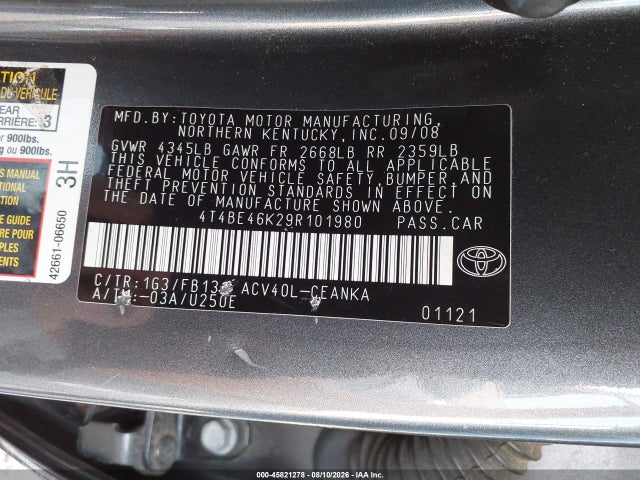 Aukcja sprzedaży 2009 Toyota Camry Le, vin: 4T4BE46K29R101980, numer aukcji: 45821278
