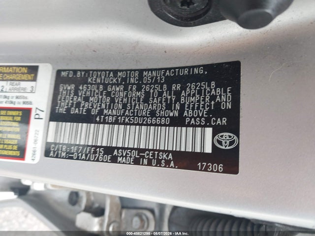 Aukcja sprzedaży 2013 Toyota Camry Se, vin: 4T1BF1FK5DU266680, numer aukcji: 45821298