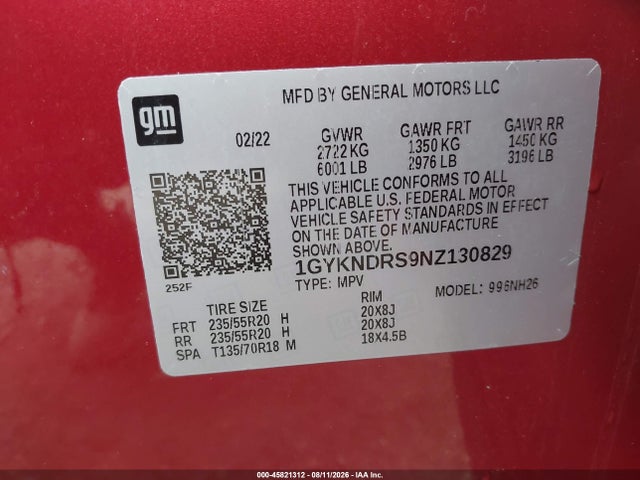 2022 Cadillac Xt5 Awd Premium Luxury მანქანა იყიდება აუქციონზე, vin: 1GYKNDRS9NZ130829, აუქციონის ნომერი: 45821312