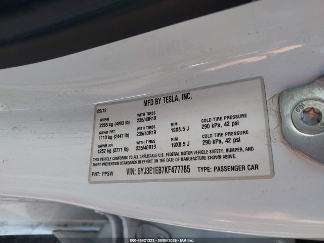 Продаж на аукціоні авто 2019 Tesla Model 3 Long Range/performance, vin: 5YJ3E1EB7KF477785, номер лоту: 45821323