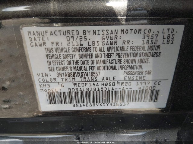 45821326 :رقم المزاد ، 3N1AB8BVXSY416557 vin ، 2025 Nissan Sentra S مزاد بيع