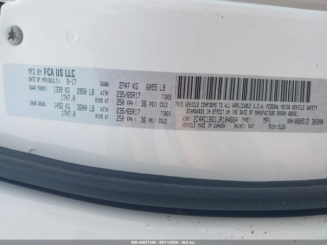 45821348 :رقم المزاد ، 2C4RC1BG1JR104664 vin ، 2018 Chrysler Pacifica Touring L مزاد بيع