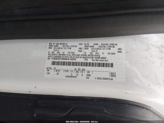 Продажа на аукционе авто 2022 Ford Transit-350 Passenger Van Xl, vin: 1FBAX2Y80NKA14535, номер лота: 45821364