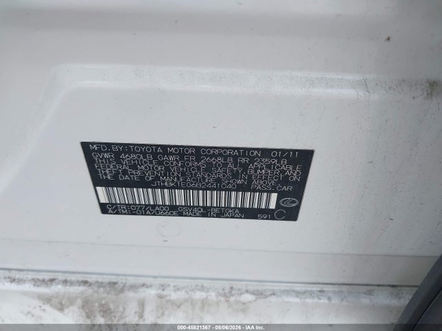 Продаж на аукціоні авто 2011 Lexus Es 350, vin: JTHBK1EG6B2441040, номер лоту: 45821367