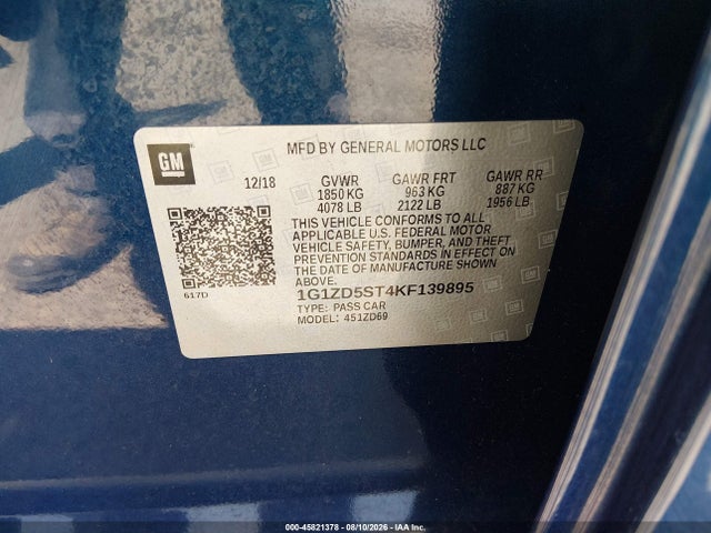 1G1ZD5ST4KF139895 Chevrolet MALIBU LT