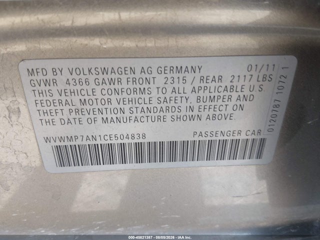Продаж на аукціоні авто 2012 Volkswagen Cc Sport, vin: WVWMP7AN1CE504838, номер лоту: 45821387