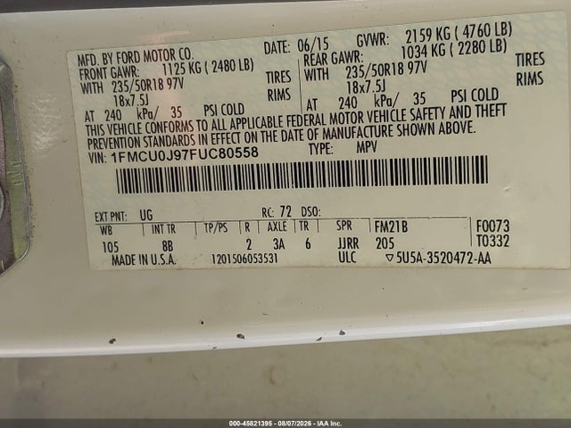 1FMCU0J97FUC80558 Ford Escape Titanium