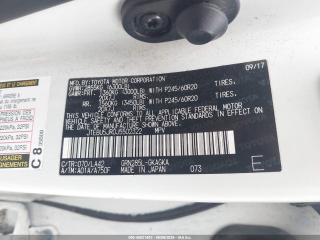 Продаж на аукціоні авто 2018 Toyota 4runner Limited, vin: JTEBU5JR0J5502322, номер лоту: 45821402