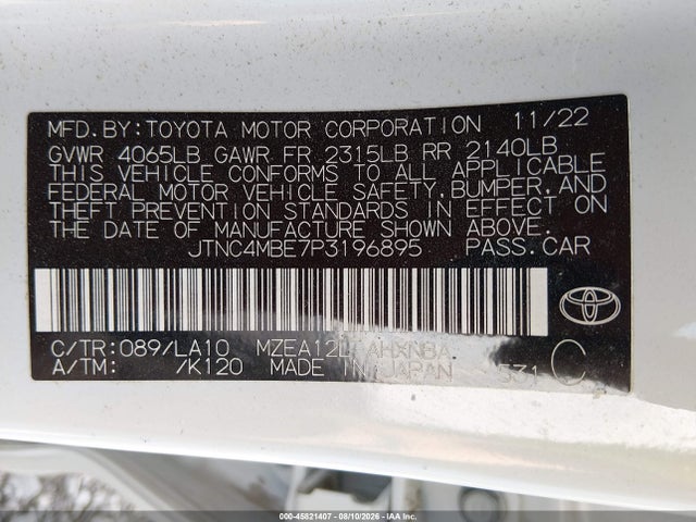 45821407 :رقم المزاد ، JTNC4MBE7P3196895 vin ، 2023 Toyota Corolla Xse مزاد بيع