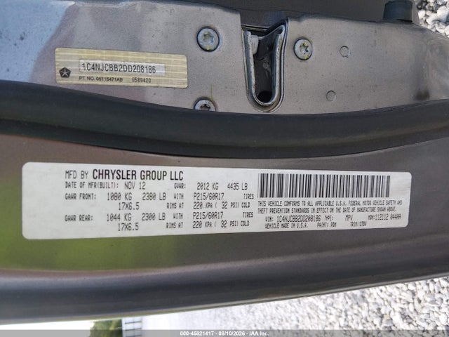 45821417 :رقم المزاد ، 1C4NJCBB2DD208186 vin ، 2013 Jeep Compass Sport مزاد بيع
