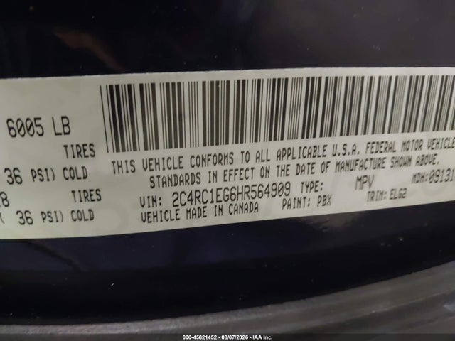 45821452 :رقم المزاد ، 2C4RC1EG6HR564909 vin ، 2017 Chrysler Pacifica Touring-l Plus مزاد بيع