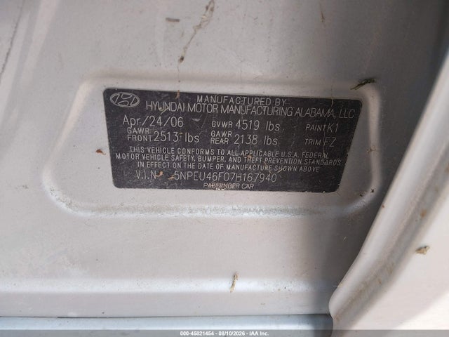 Продаж на аукціоні авто 2007 Hyundai Sonata Limited/limited W/xm/se/se W/xm, vin: 5NPEU46F07H167940, номер лоту: 45821454