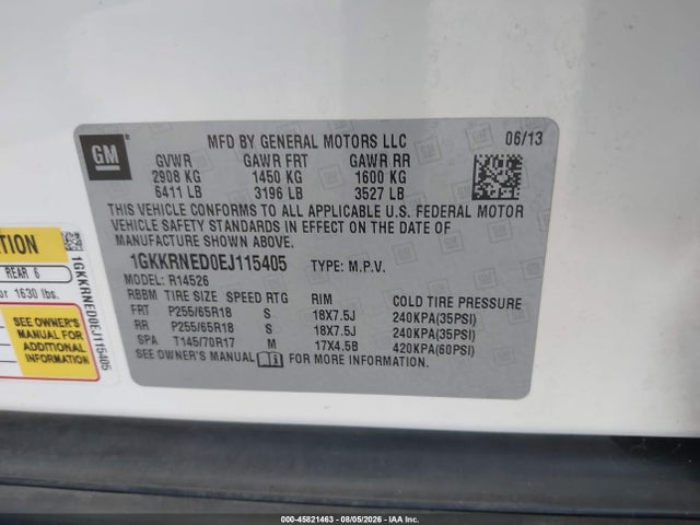Продажа на аукционе авто 2014 Gmc Acadia Sle, vin: 1GKKRNED0EJ115405, номер лота: 45821463