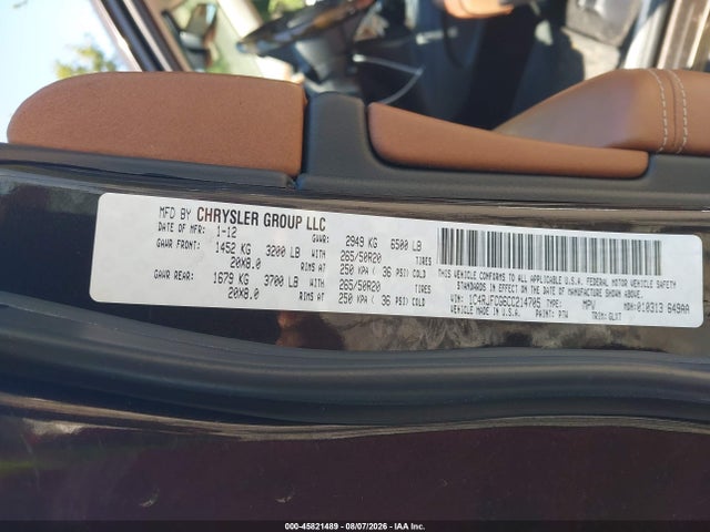 2012 Jeep Grand Cherokee Overland მანქანა იყიდება აუქციონზე, vin: 1C4RJFCG6CC214705, აუქციონის ნომერი: 45821489