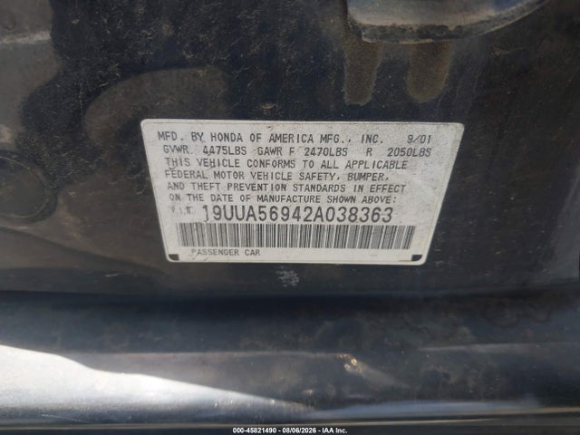 Aukcja sprzedaży 2002 Acura Tl 3.2 Type S, vin: 19UUA56942A038363, numer aukcji: 45821490