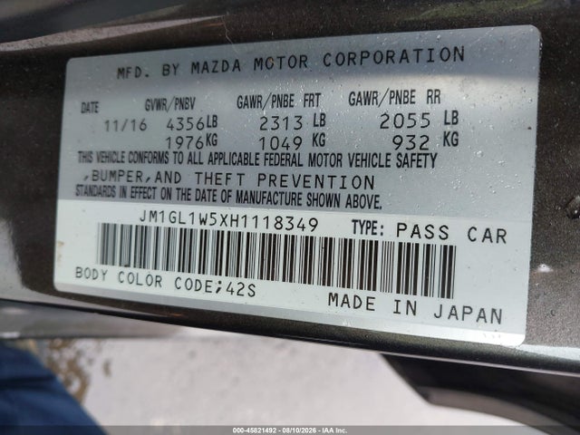 45821492 :رقم المزاد ، JM1GL1W5XH1118349 vin ، 2017 Mazda Mazda6 Grand Touring مزاد بيع
