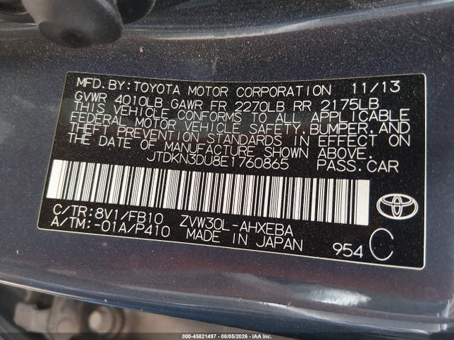 Toyota Prius Two 2014 JTDKN3DU8E1760865 Image 9