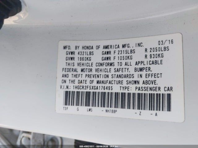 1HGCR2F5XGA176495 Honda Accord Sport
