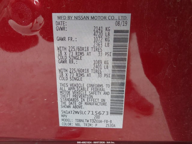 Продаж на аукціоні авто 2020 Nissan Rogue Sv Intelligent Awd, vin: 5N1AT2MV3LC715673, номер лоту: 45821524