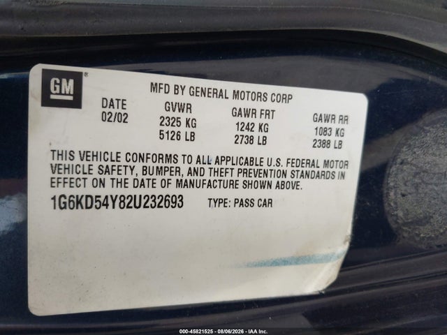 Aukcja sprzedaży 2002 Cadillac Deville, vin: 1G6KD54Y82U232693, numer aukcji: 45821525