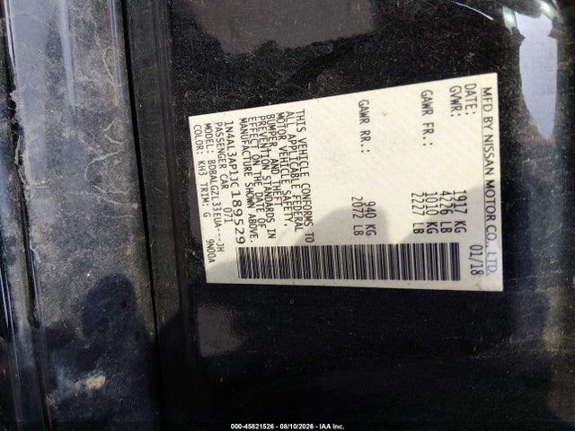 45821526 :رقم المزاد ، 1N4AL3AP1JC189529 vin ، 2018 Nissan Altima 2.5 S مزاد بيع