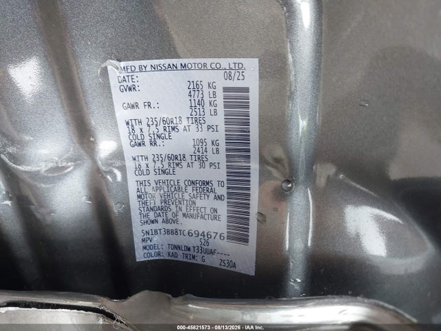 Aukcja sprzedaży 2026 Nissan Rogue Sv, vin: 5N1BT3BB8TC694676, numer aukcji: 45821573