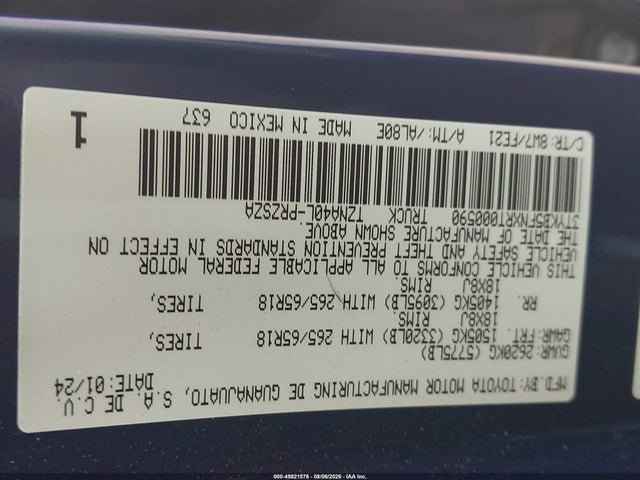 45821576 :رقم المزاد ، 3TYKB5FNXRT000590 vin ، 2024 Toyota Tacoma Trd Sport مزاد بيع