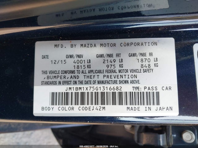 Aukcja sprzedaży 2016 Mazda Mazda3 I Grand Touring, vin: JM1BM1X75G1316682, numer aukcji: 45821577