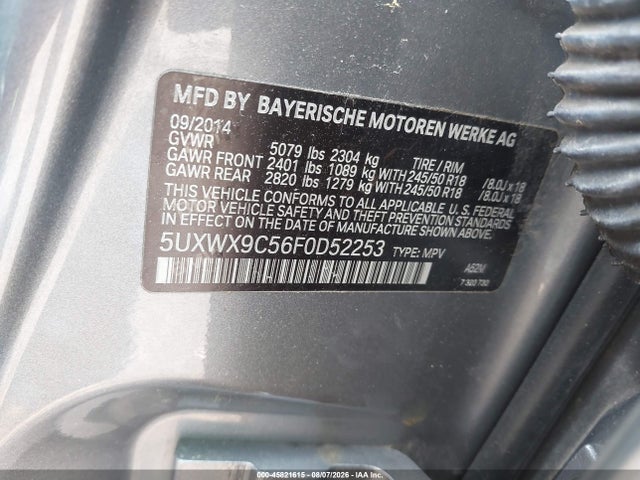 45821615 :رقم المزاد ، 5UXWX9C56F0D52253 vin ، 2015 Bmw X3 Xdrive28i مزاد بيع