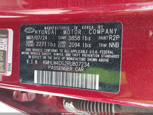 Auction sale of the 2024 Hyundai Elantra Sel, vin: KMHLM4DG2RU807234, lot number: 45821642