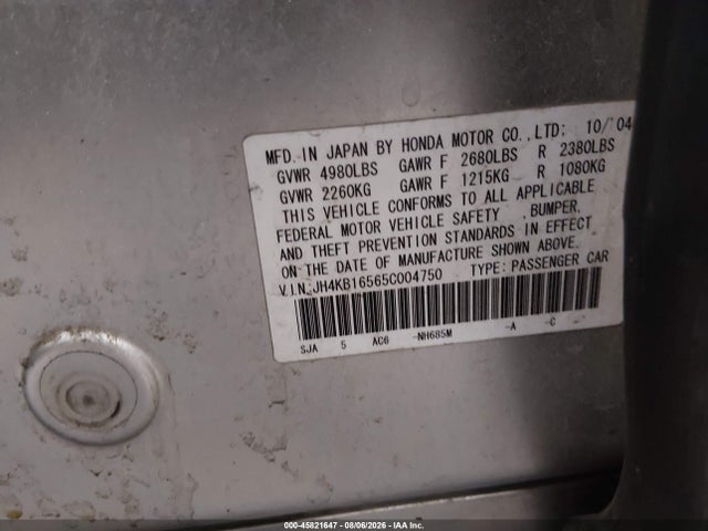 Aukcja sprzedaży 2005 Acura Rl 3.5, vin: JH4KB16565C004750, numer aukcji: 45821647