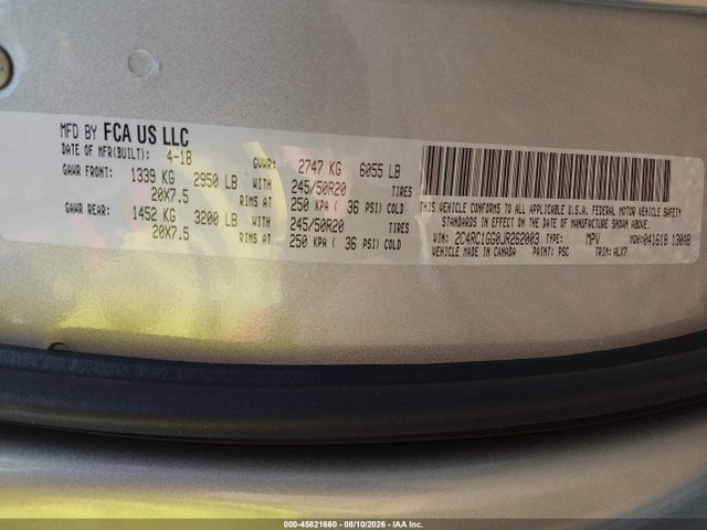 Aukcja sprzedaży 2018 Chrysler Pacifica Limited, vin: 2C4RC1GG0JR262003, numer aukcji: 45821660