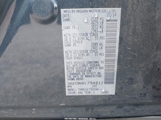 Продажа на аукционе авто 2014 Nissan Rogue Sl, vin: 5N1AT2MV8EC794812, номер лота: 45821697