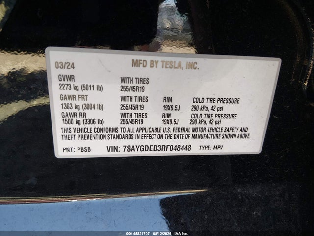 7SAYGDED3RF048448 Tesla Model Y Long Range Single Motor Rear-wheel Drive/rwd