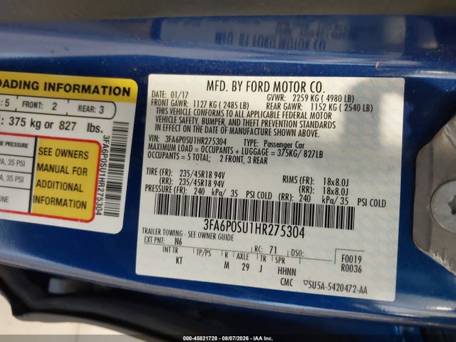 Ford Fusion Energi Titanium 2017 3FA6P0SU1HR275304 Image 9