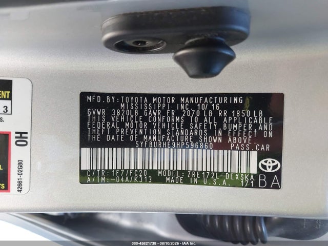 5YFBURHE9HP596860 Toyota Corolla Se Special Edition